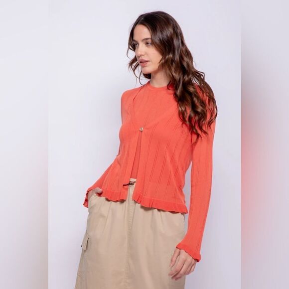 NWOT Daniel Cassin Women's Peach Cardigan w/ Gold Clasp Closure Sweater Size XL - Picture 2 of 11